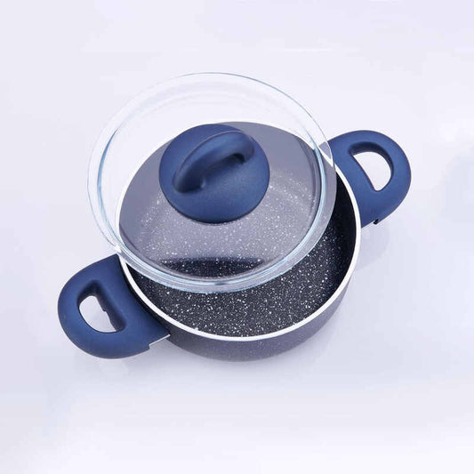 Korkmaz Bella Granite Azura 7-Piece Non-Stick Cookware Set - Gas Stove Compatible, Stock Pot Set with Frying Pan, Made in Turkey