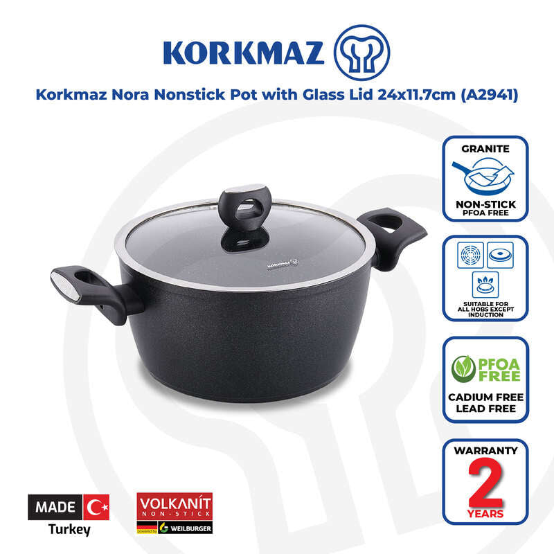 Korkmaz Nora Non-Stick Stock Pot (Soup Pot) - 24x11.7cm, Free From PFOA, Cadmium, and Lead, Made in Turkey