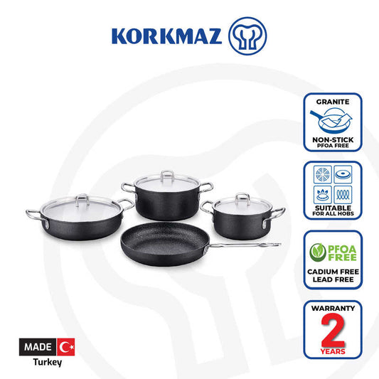 Korkmaz Doria 7-Piece Non Stick Cookware Set with Lid - Induction Compatible, PFOA Free, Made In Turkey