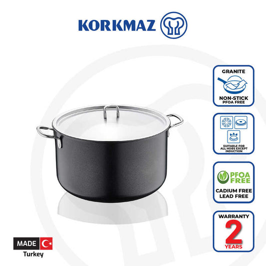 Korkmaz Doria Non Stick Stock Pot with Stainless Steel Lid , PFOA Free, Induction Compatible, Made In Turkey