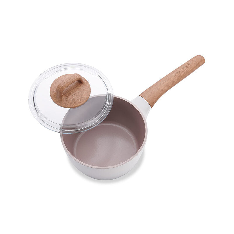 Korkmaz Gusto Non Stick Ceramic Saucepan with Glass Lid - 18x9cm, Gas Stove Compatible, Made In Turkey