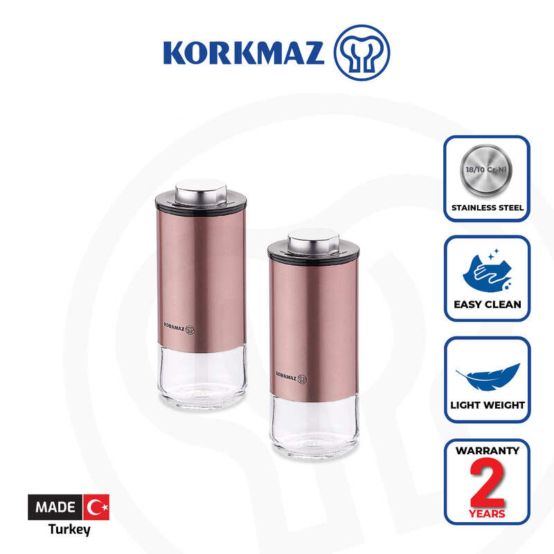 Korkmaz Stora Plus Salt and Pepper Shakers - Adjustable Pour Holes, for Himalayan, Kosher, and Sea Salts, Made in Turkey