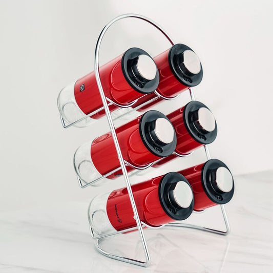 Korkmaz Stora Plus Spice Rack Organizer with Set of 6 Glass Spice Jars - Made in Turkey
