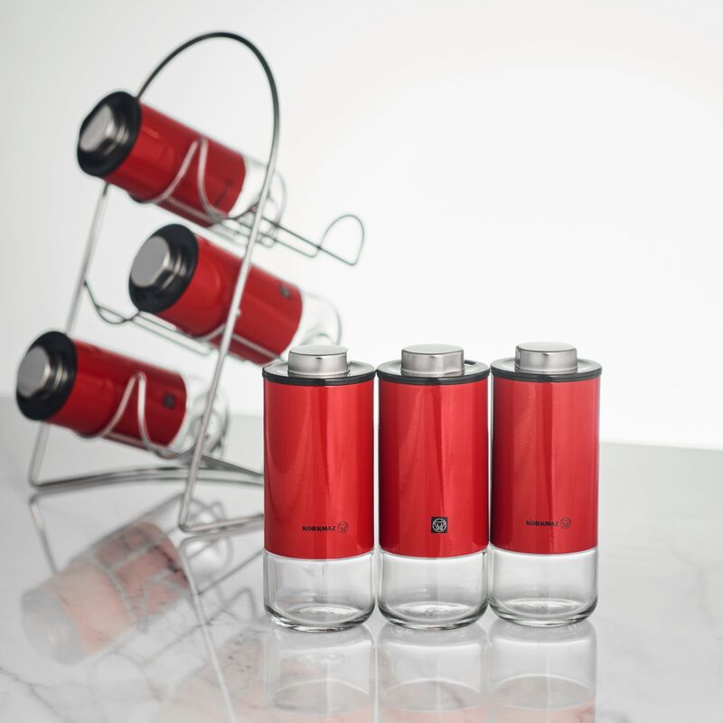 Korkmaz Stora Plus Spice Rack Organizer with Set of 6 Glass Spice Jars - Made in Turkey