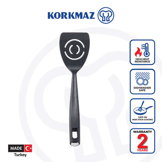 Korkmaz Nora Spatula- Solid & Slotted, Heat Resistant Non-Stick Spatula for Fish, Eggs, Pancakes, WOK - BPA Free Rubber Spatula