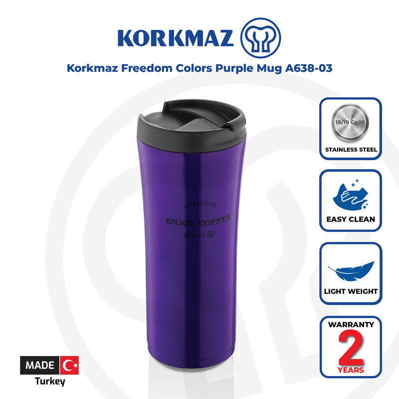 Korkmaz Freedom Stainless Steel Vacuum Insulated Tumbler, Travel Mug - Made in Turkey