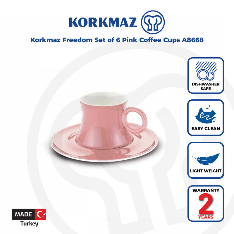 Korkmaz Freedom Set of 6 Pink Coffee Cups