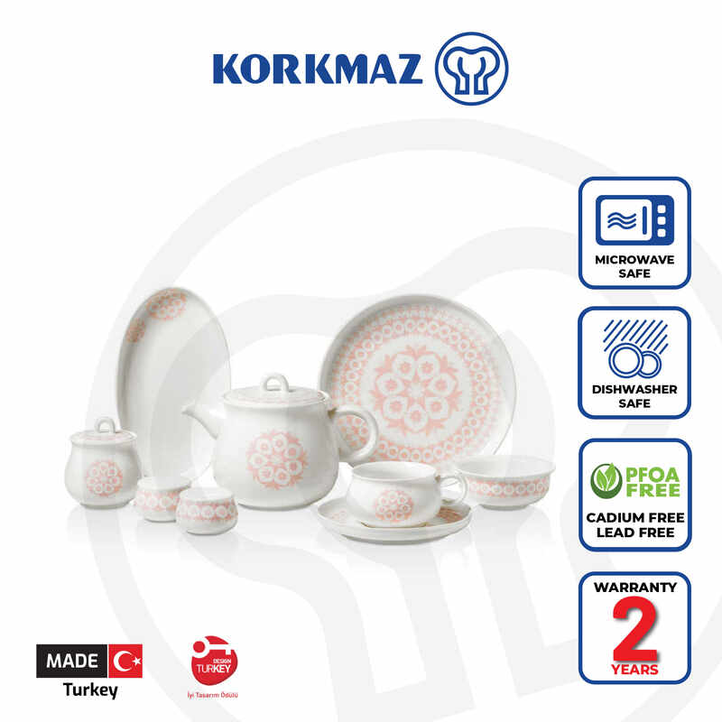 Korkmaz Kappa Collection Breakfast Set - 30 Pieces, Cups and Saucers Sets, Breakfast Plates, Teapot, Made in Turkey