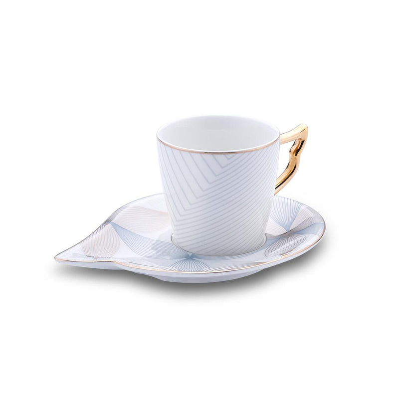 Korkmaz Eva Coffee Espresso Cups with Saucers Set - For Latte Macchiato, Set of 2, Made in Turkey