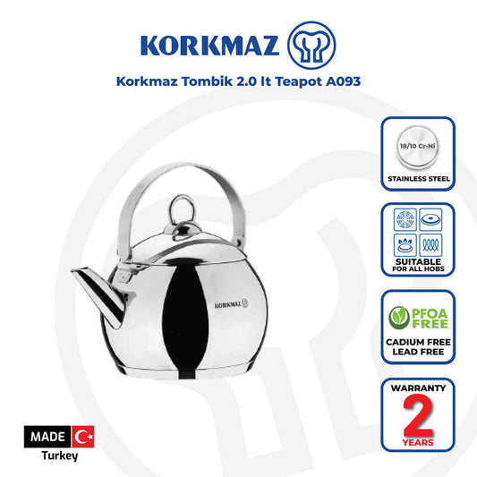Korkmaz Tombik Teapot Premium Stainless Steel - Made in Turkey