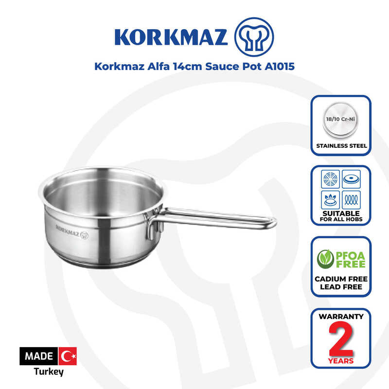 Korkmaz Alfa Stainless Steel Saucepan - 14x7cm, Induction Compatible, Made in Turkey