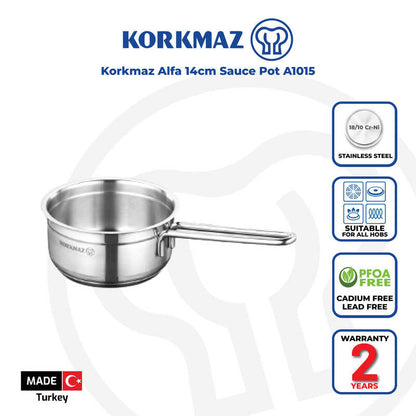 Korkmaz Alfa Stainless Steel Saucepan - 14x7cm, Induction Compatible, Made in Turkey