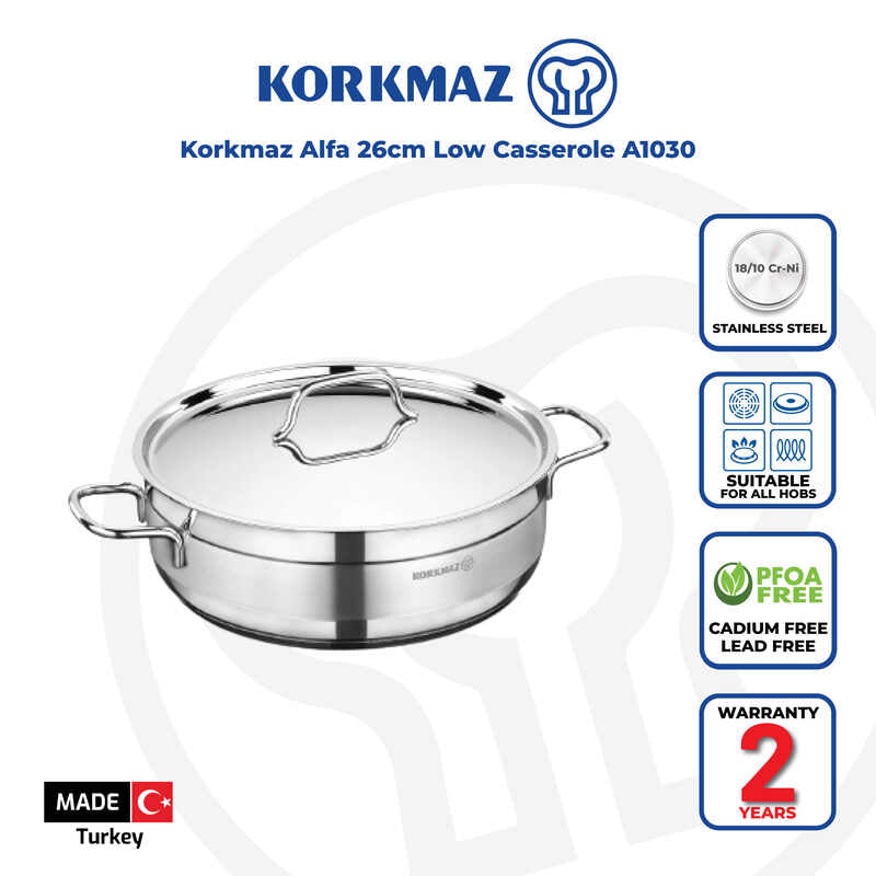 Korkmaz Alfa Stainless Steel Cooking Pot - Induction Compatible, Made in Turkey