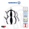 Korkmaz Tombik Teapot Set - 1.1L Premium Stainless Steel, Made in Turkey