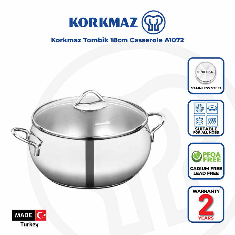 Korkmaz Tombik Stainless Steel Stock Pot (Soup Pot), Induction Compatible, Made in Turkey