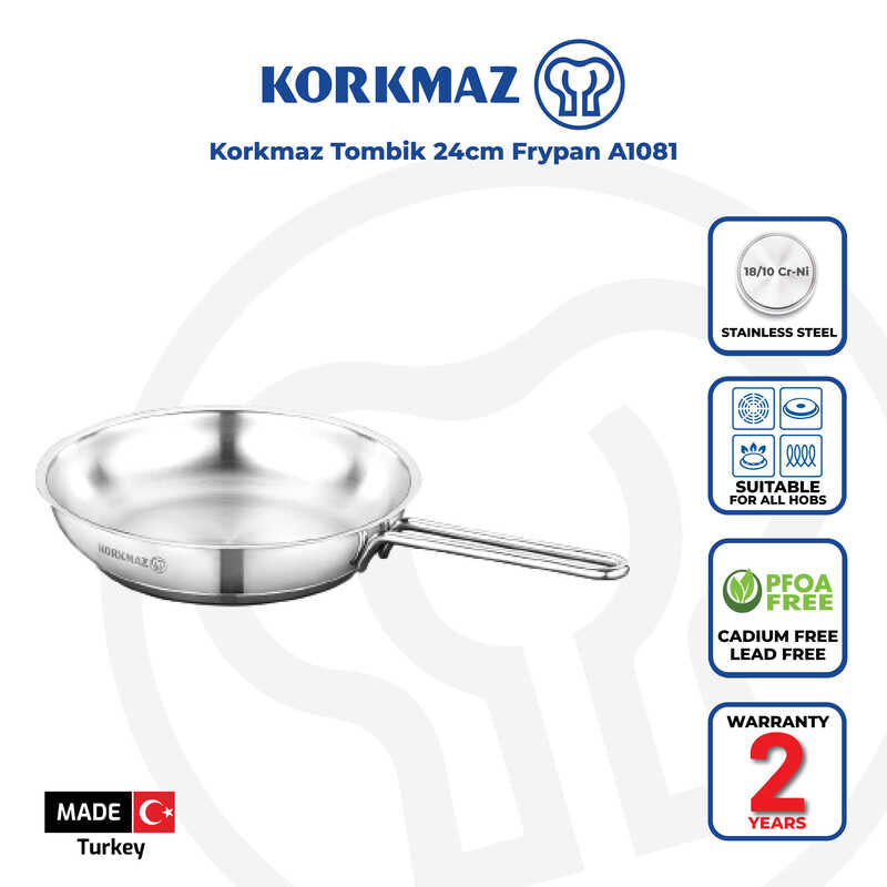 Korkmaz Tombik Stainless Steel Frying Pan , Made in Turkey, Induction Compatible