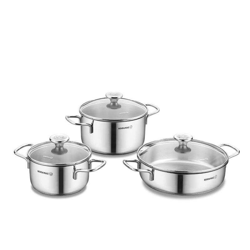 Korkmaz Alia Stainless Steel Cookware Set - 6-Piece, Induction Compatible, Stock Pot Set, Made in Turkey