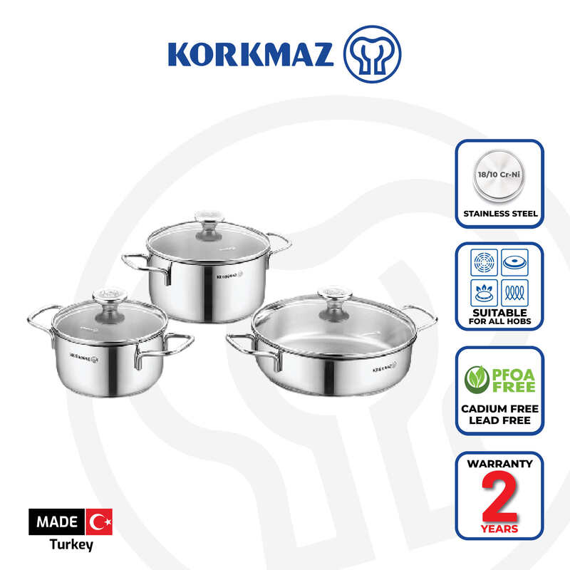 Korkmaz Alia Stainless Steel Cookware Set - 6-Piece, Induction Compatible, Stock Pot Set, Made in Turkey