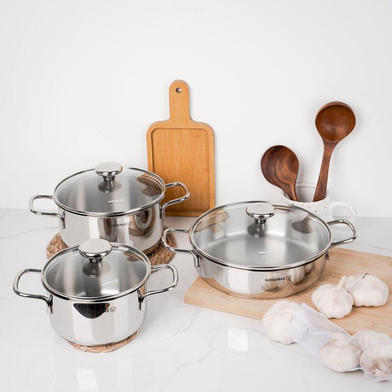 Korkmaz Alia 6-Piece 18/10 Stainless Steel Cookware Set, Induction Compatible