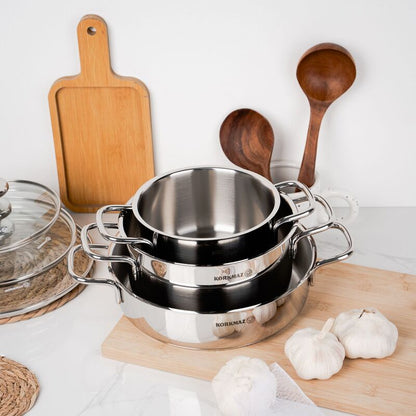 Korkmaz Alia Stainless Steel Cookware Set - 6-Piece, Induction Compatible, Stock Pot Set, Made in Turkey