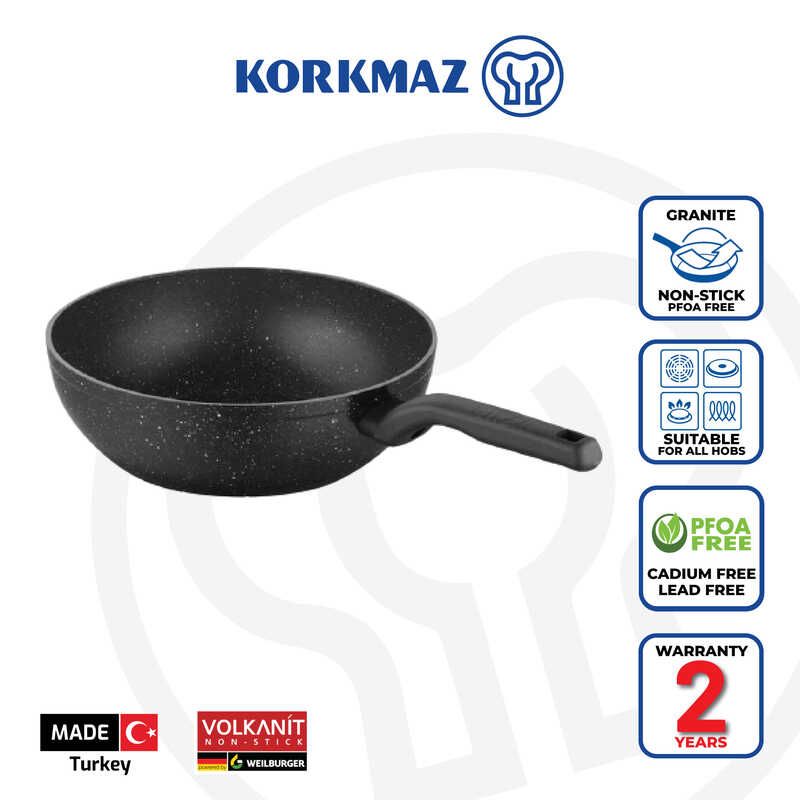 Korkmaz Ornella Non-Stick Wok, Induction Compatible, Free from PFOA, Cadmium, or Lead, Made in Turkey