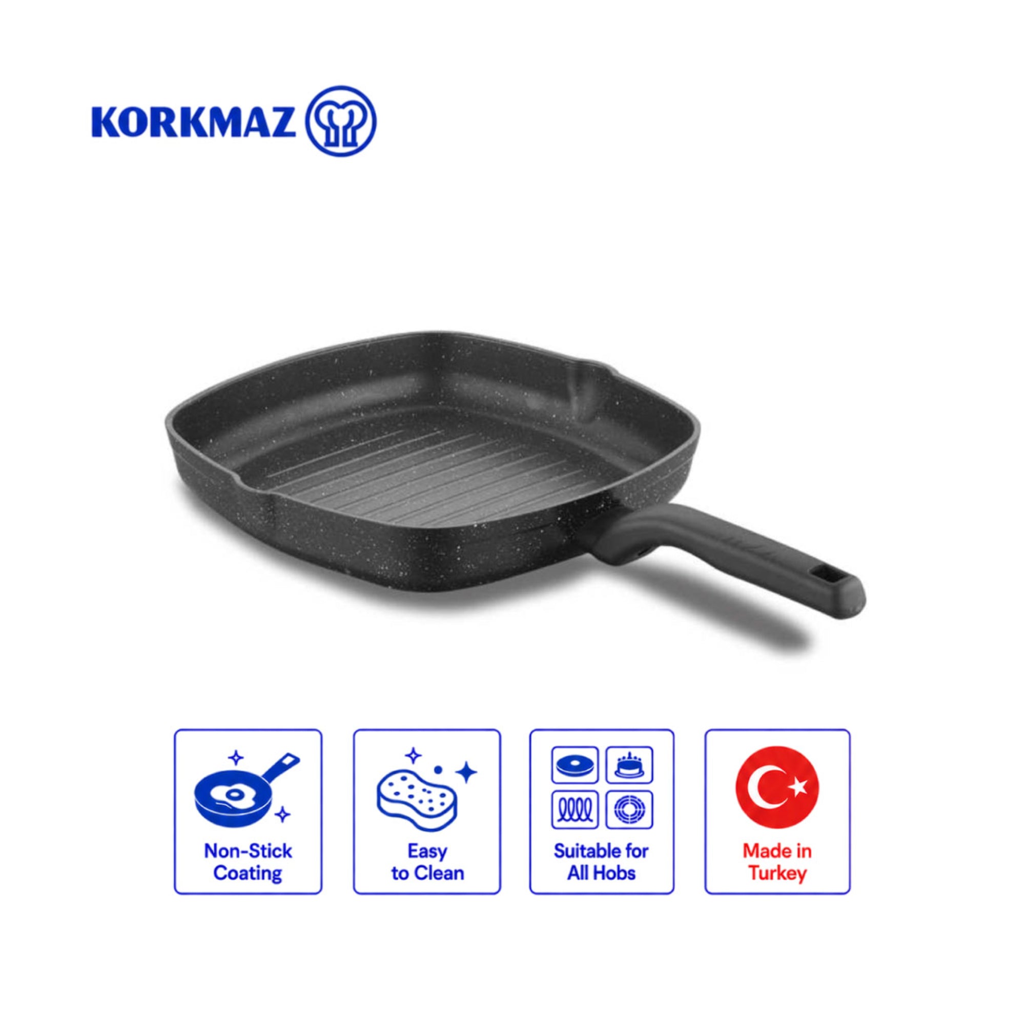 Korkmaz Ornella Non-Stick Grill Pan - Induction Compatible, Free from PFOA, Cadmium, or Lead, Made in Turkey