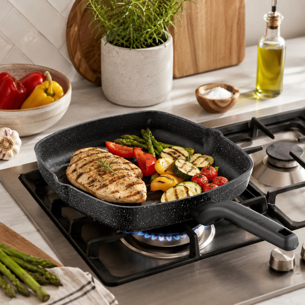 Korkmaz Ornella Non-Stick Grill Pan - Induction Compatible, Free from PFOA, Cadmium, or Lead, Made in Turkey
