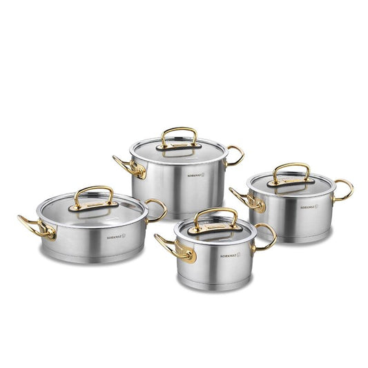 Korkmaz Proline 8-Piece Stainless Steel Cookware Set - Induction Compatible, Stock Pot Set, Made in Turkey
