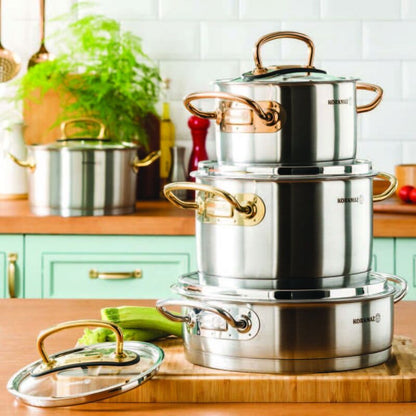 Korkmaz Proline 8-Piece Stainless Steel Cookware Set - Induction Compatible, Stock Pot Set, Made in Turkey