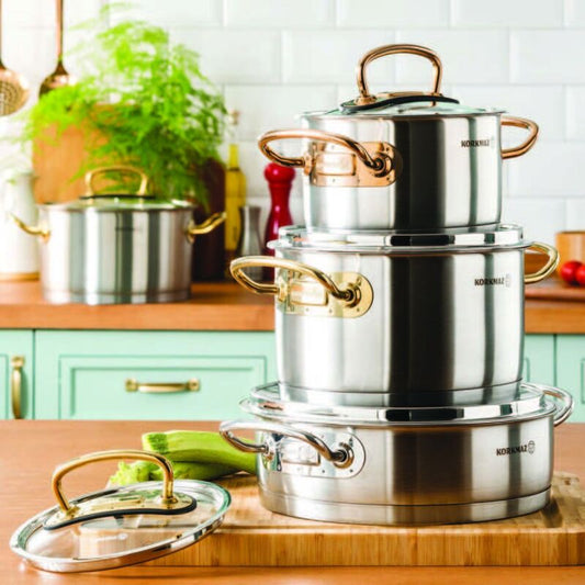 Korkmaz Proline 8-Piece Stainless Steel Cookware Set - Induction Compatible, Stock Pot Set, Made in Turkey