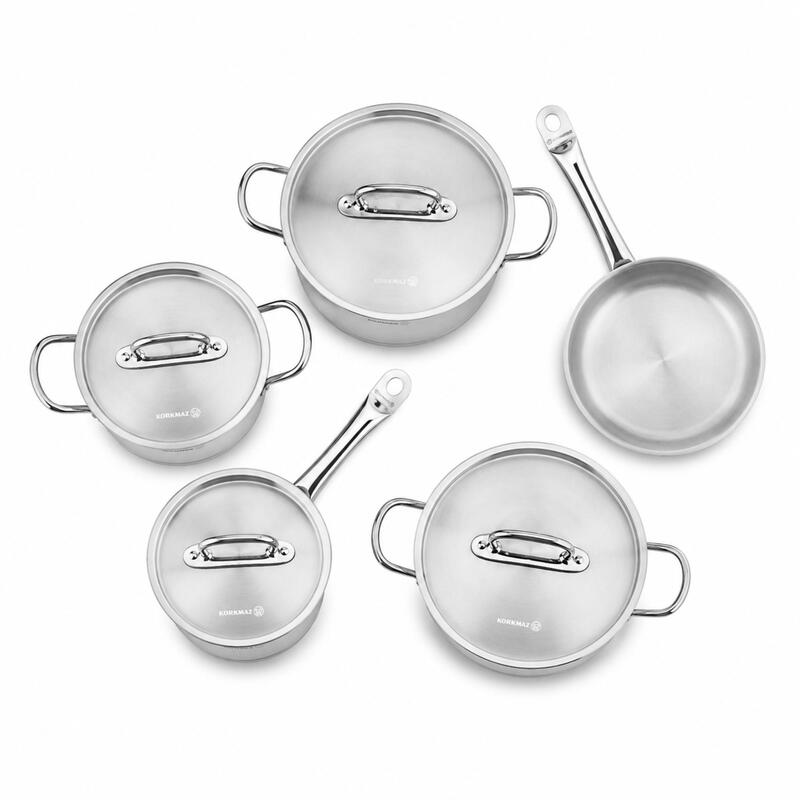 Korkmaz Proline 9-Piece 18/10 Stainless Steel Cookware Set, Induction Compatible