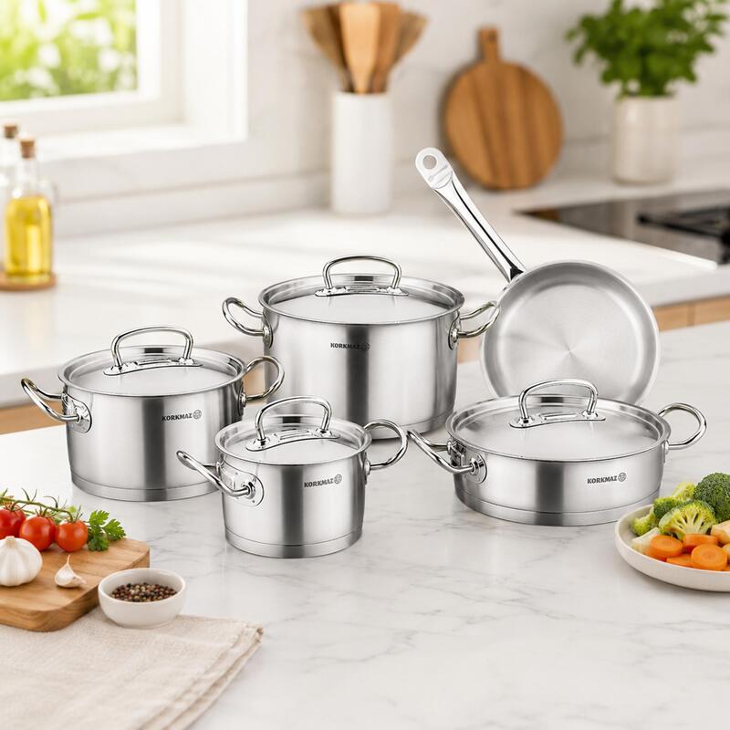 Korkmaz Proline 9-Piece 18/10 Stainless Steel Cookware Set, Induction Compatible