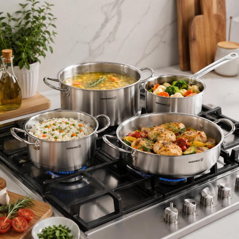Korkmaz Proline 9-Piece 18/10 Stainless Steel Cookware Set, Induction Compatible