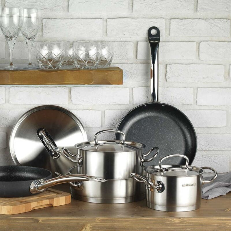 Korkmaz Proline Satin Stainless Steel Frying Pan - Induction Compatible, Made in Turkey