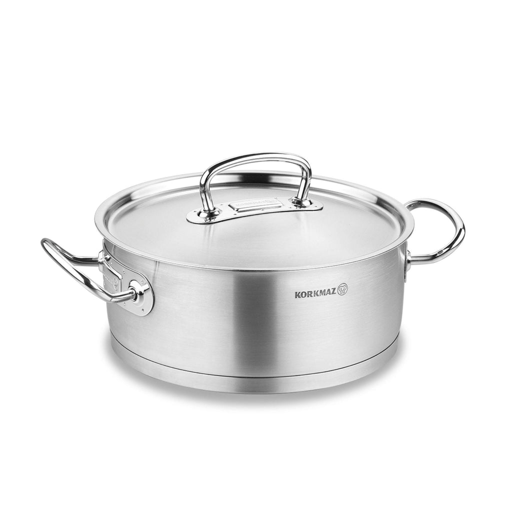 Korkmaz Proline Stainless Steel Saute Pan - Induction Compatible Chef Cooking Pan, Made in Turkey