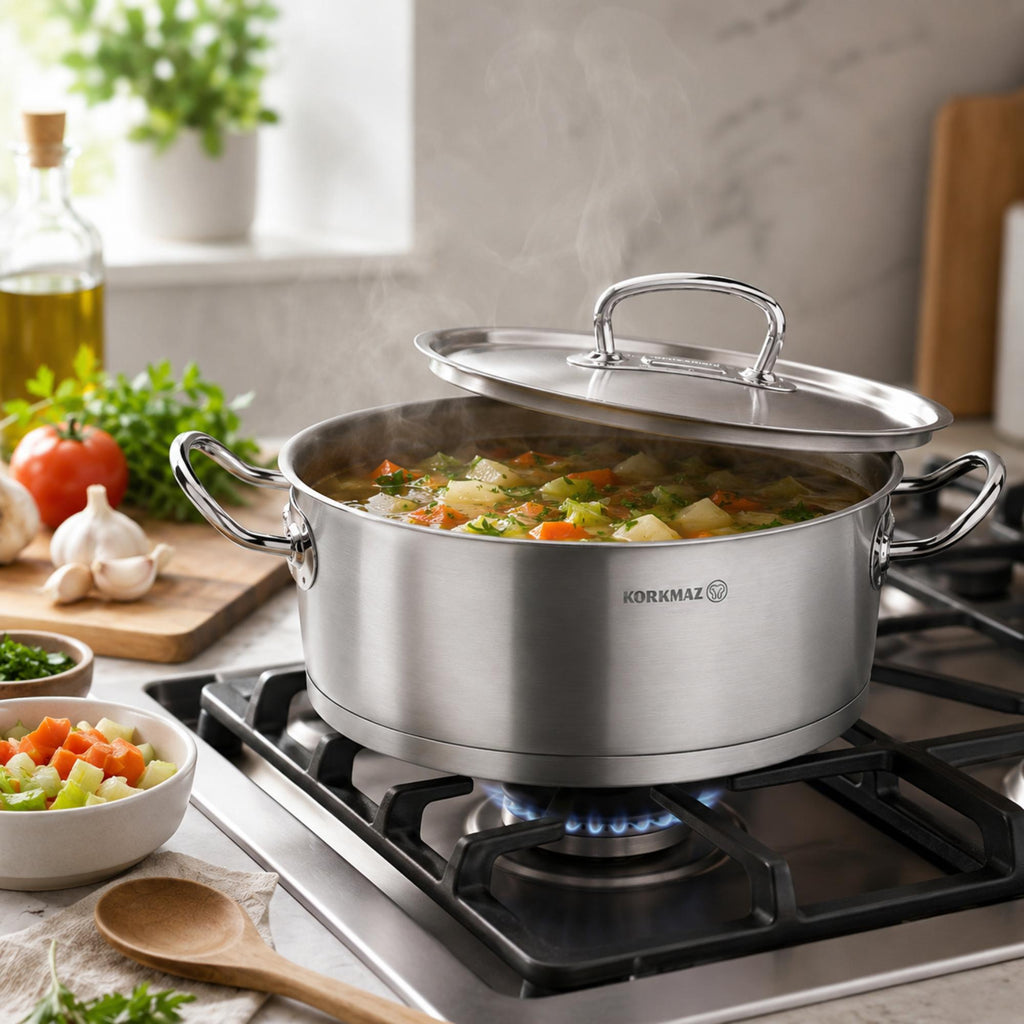 Korkmaz Proline Stainless Steel Saute Pan - Induction Compatible Chef Cooking Pan, Made in Turkey