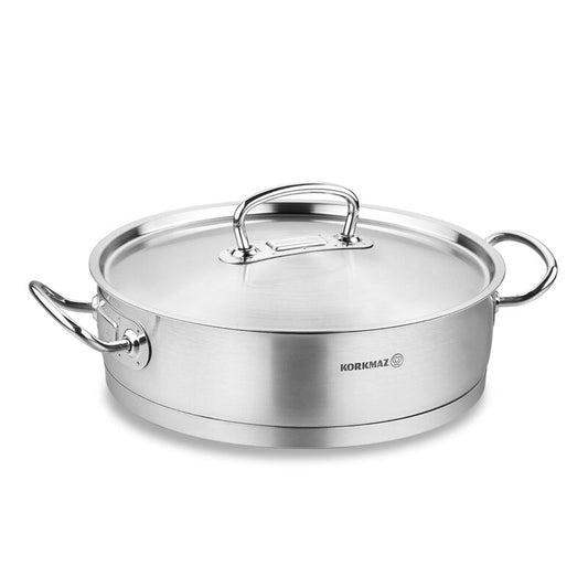 Korkmaz Proline Stainless Steel Saute Pan - Induction Compatible Chef Cooking Pan, Made in Turkey
