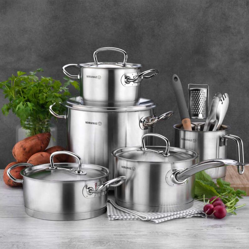 Korkmaz Proline Stainless Steel Saute Pan - Induction Compatible Chef Cooking Pan, Made in Turkey