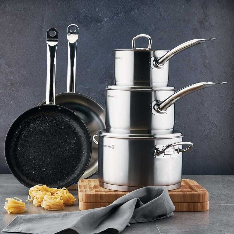 Korkmaz Proline Stainless Steel Saute Pan - Induction Compatible Chef Cooking Pan, Made in Turkey