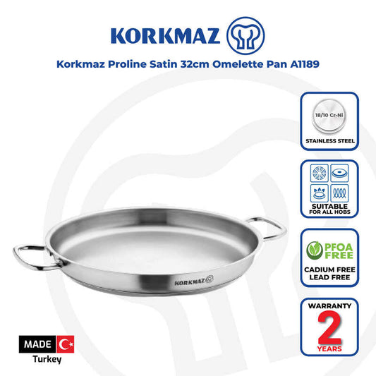 Korkmaz Proline Stainless Steel Frying Pan , Induction Compatible Omelette Pan, Made in Turkey