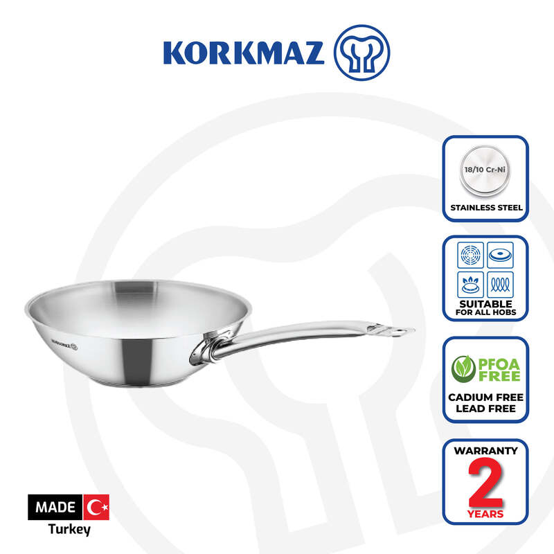 Korkmaz Proline Stainless Steel Wok - 28x8.5cm