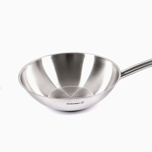 Korkmaz Proline Stainless Steel Wok - 28x8.5cm, Induction Compatible Frying Pan, Made in Turkey