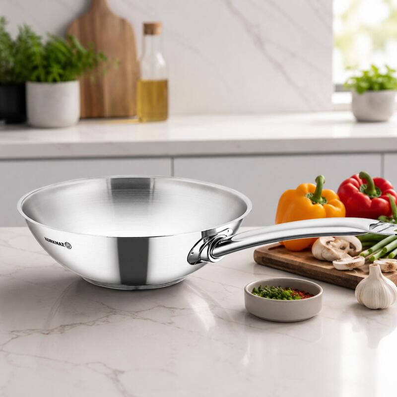 Korkmaz Proline 18/10 Stainless Steel Wok 28cm 3.5L, Induction Compatible