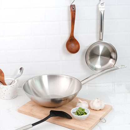 Korkmaz Proline Stainless Steel Wok - 28x8.5cm, Induction Compatible Frying Pan, Made in Turkey