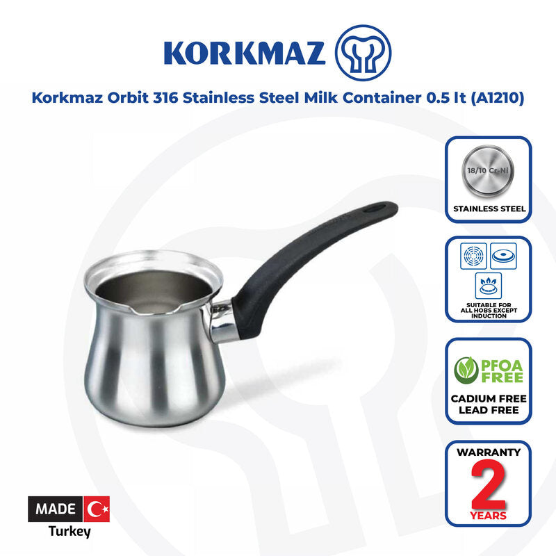 Korkmaz Proline Satin Stainless Steel Milk Frothing Pitcher - 0.5L, Made in Turkey