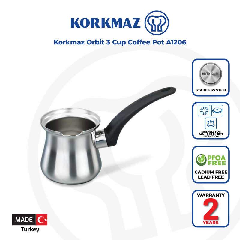 Korkmaz Tombik Stainless Steel Turkish Coffee Pot Set - Made in Turkey