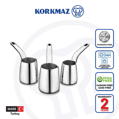 Korkmaz Vertex Stainless Steel Turkish Coffee Pot Set - Made in Turkey