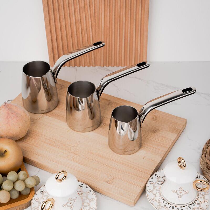 Korkmaz Vertex 3-Piece 18/10 Stainless Steel Turkish Coffee Pot Cezve Set