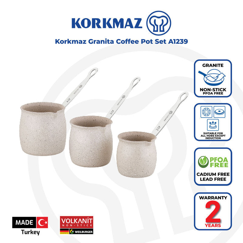 Korkmaz Granita Non-Stick Turkish Coffee Pot Set - Made in Turkey