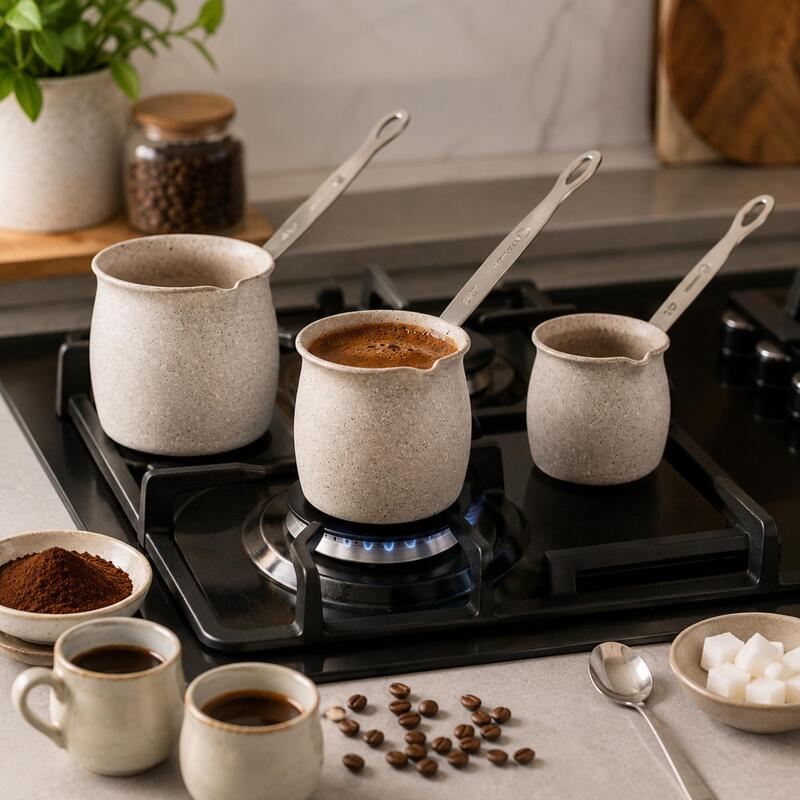 Korkmaz Granita 3-Piece Non-Stick Turkish Coffee Pot Cezve Set